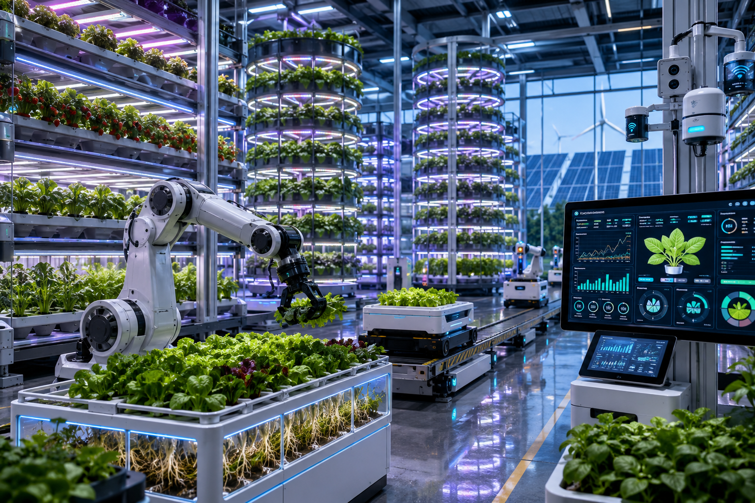 Advanced vertical farming facility showcasing AI-powered indoor agriculture systems