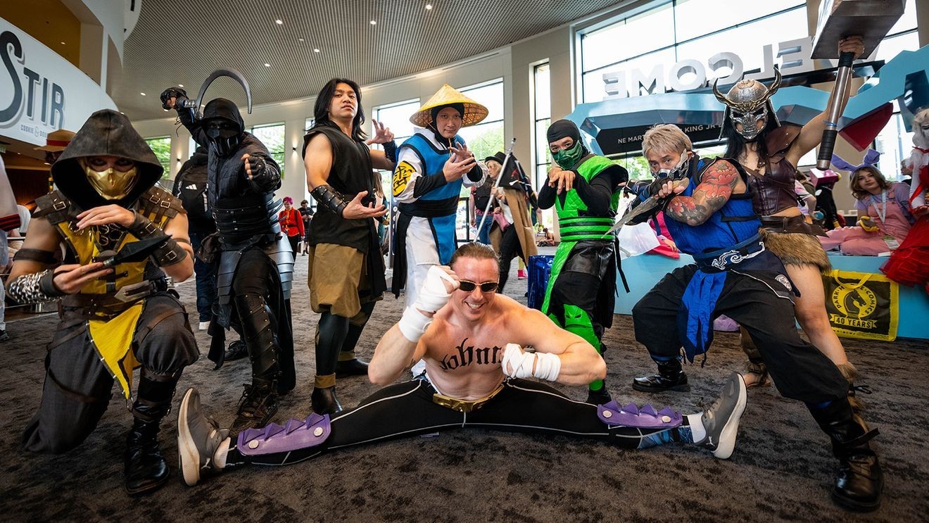Attendees in elaborate cosplay costumes at Rose City Comic Con 2026