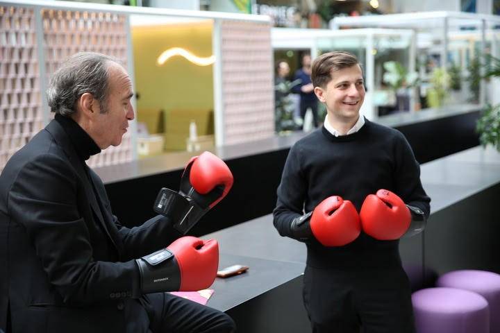 Xavier Niel and Lucas Di Franco, co-founder and CEO of OneFlash, at Station F