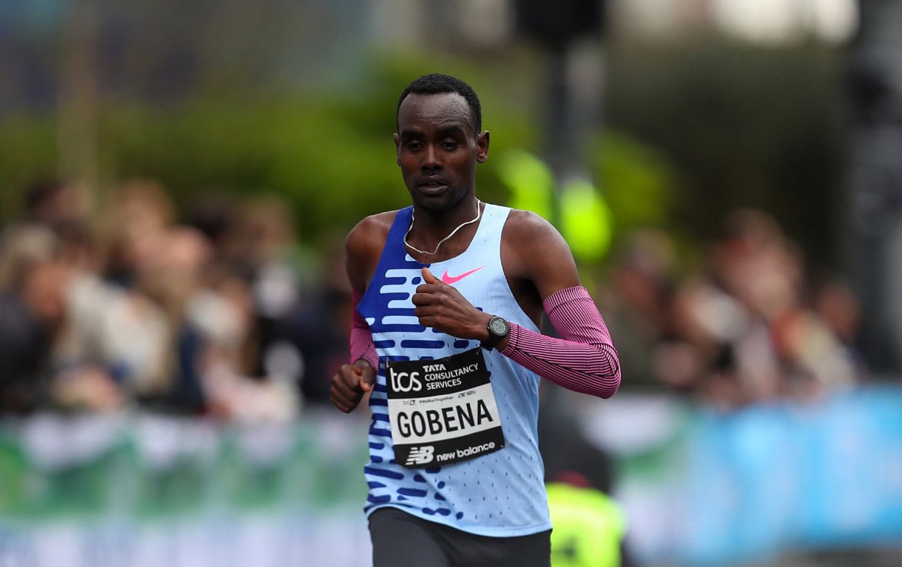 Addisu Gobena celebrating his victory at the 2026 Sydney Marathon