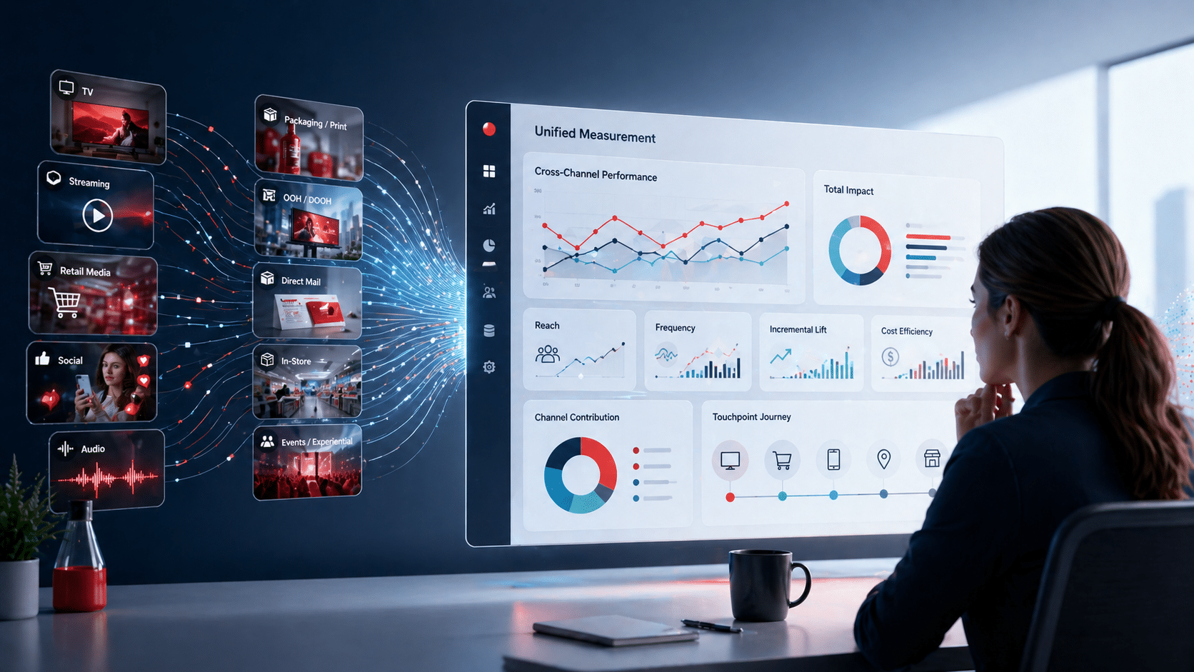 Marketer viewing cross-channel inputs on a dashboard