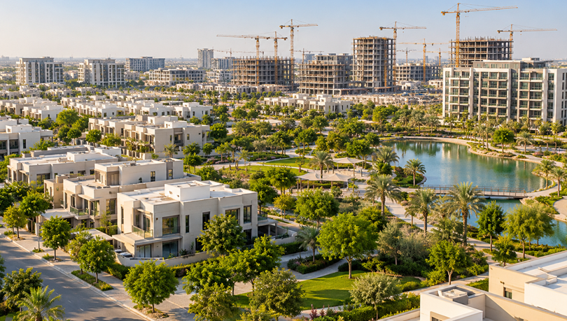 Dubai construction site with completed units