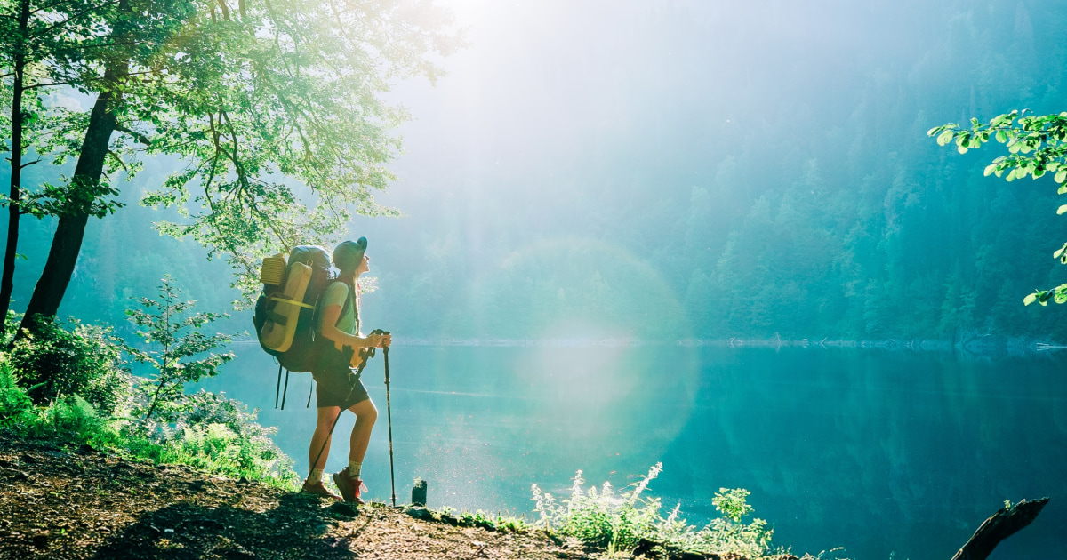 Hiking emergency kit essentials including flashlight and first aid gear