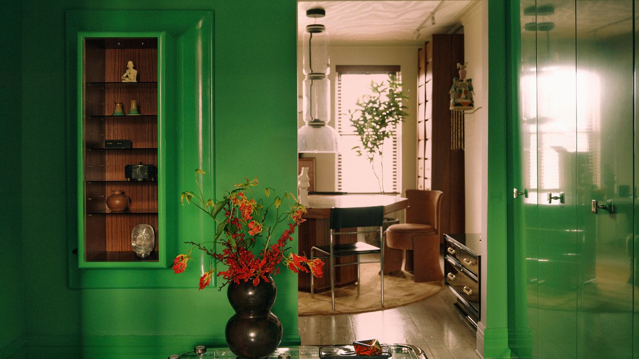 Lacquer trend in action: white and jewel-tone lacquered furniture pieces from major retailers, showcasing the spring/summer 2026 aesthetic.