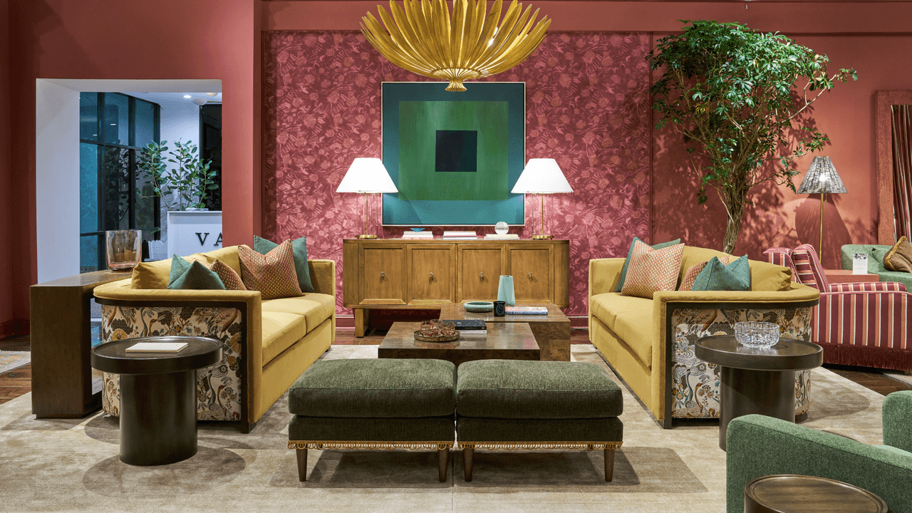 High Point Market Spring 2026 trend recap featuring menswear patterns and oversized furniture silhouettes