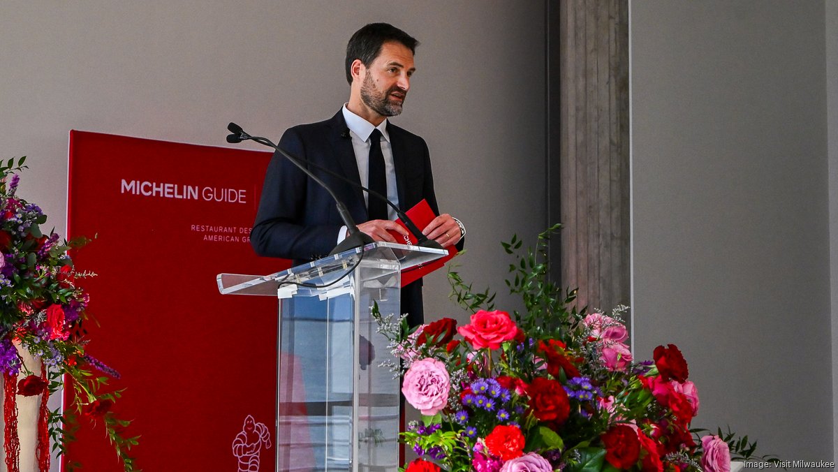 Michelin Guide International Director Gwendal Poullennec at a ceremony
