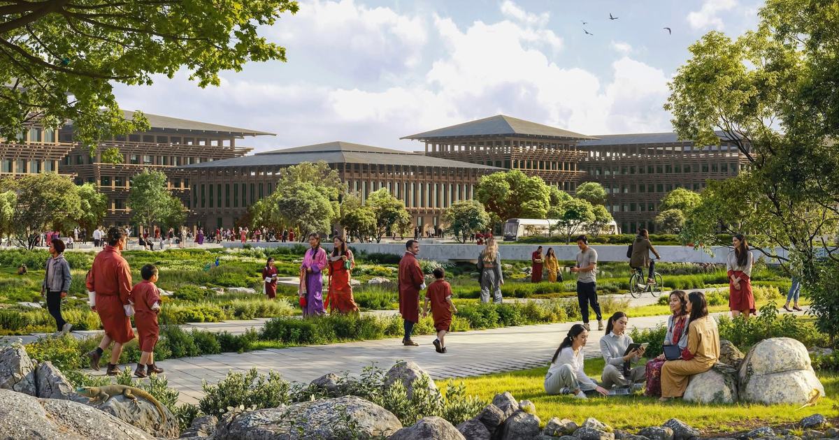 Concept art of the Gelephu Mindfulness City where the new AI data center will be located