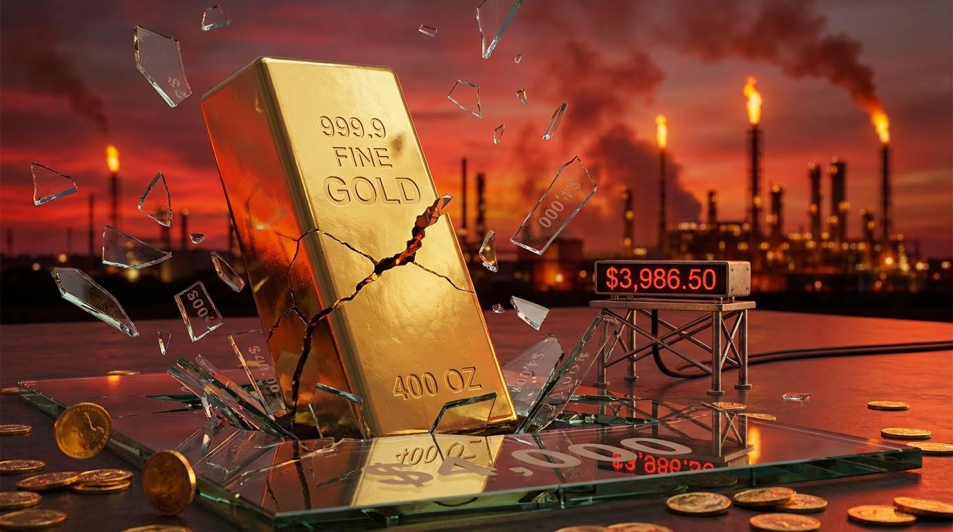 Gold price chart showing the break below $4,000