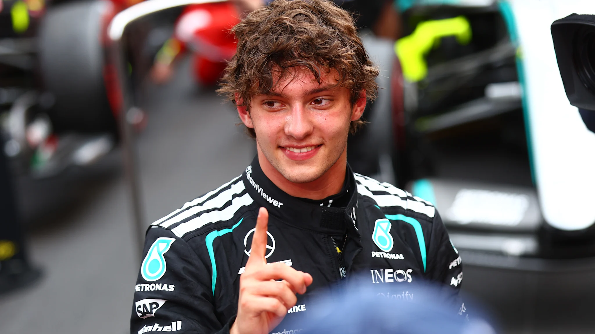 Kimi Antonelli celebrates his fifth win of the 2026 season at Monaco