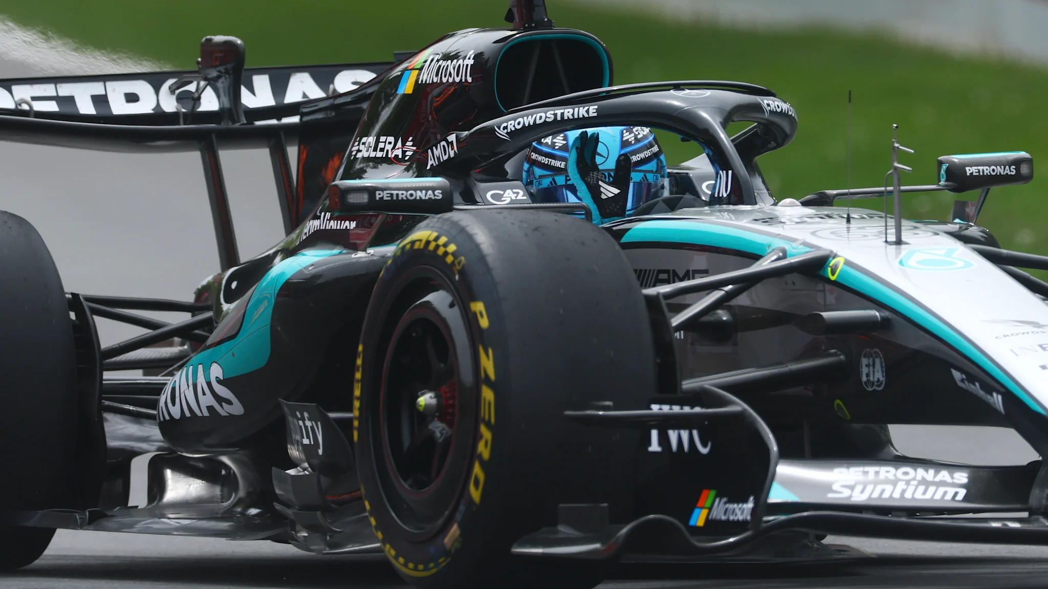 George Russell battles Kimi Antonelli during the Canadian GP Sprint race weekend