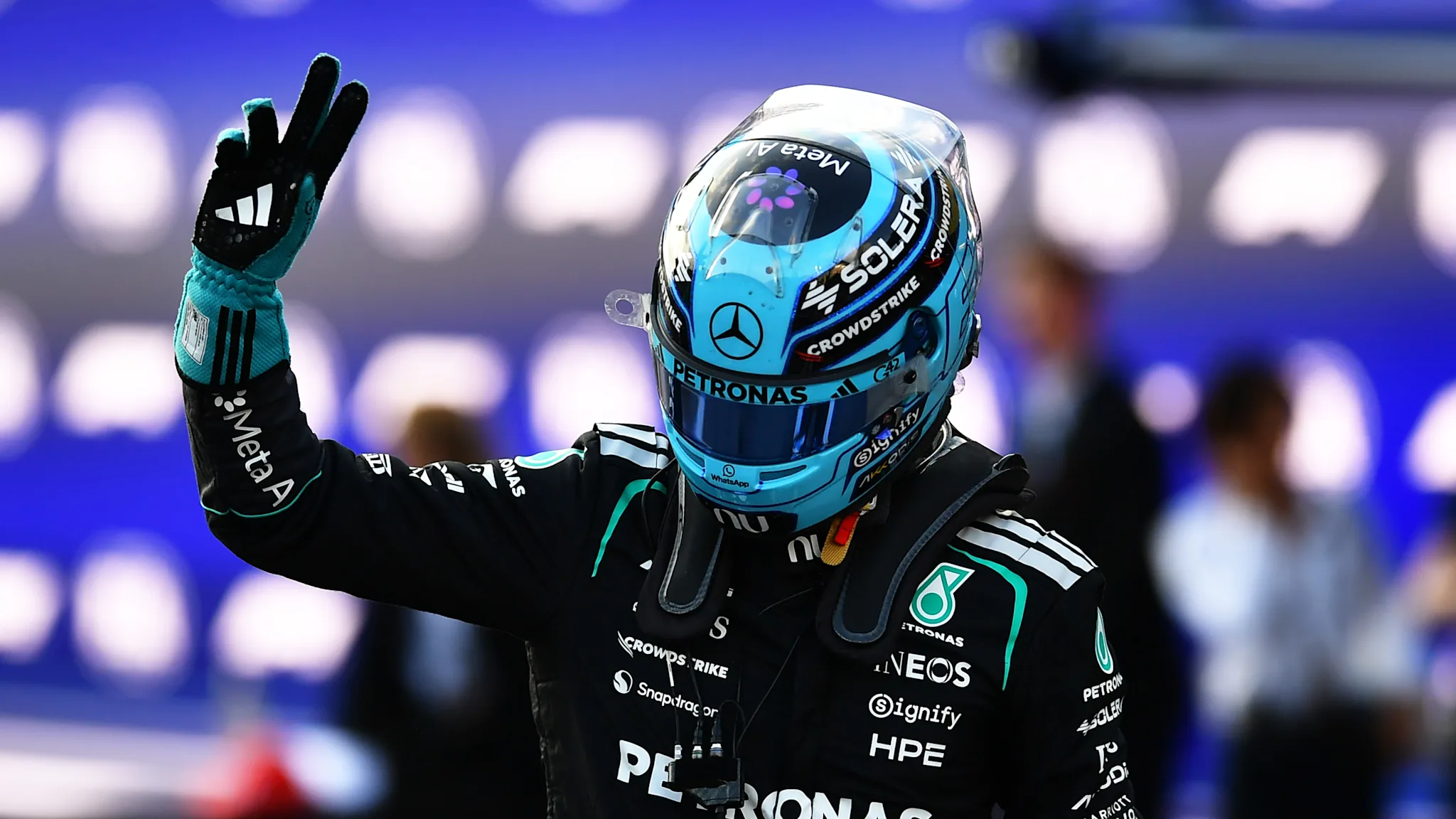 George Russell on his way to pole and victory at the Baku City Circuit