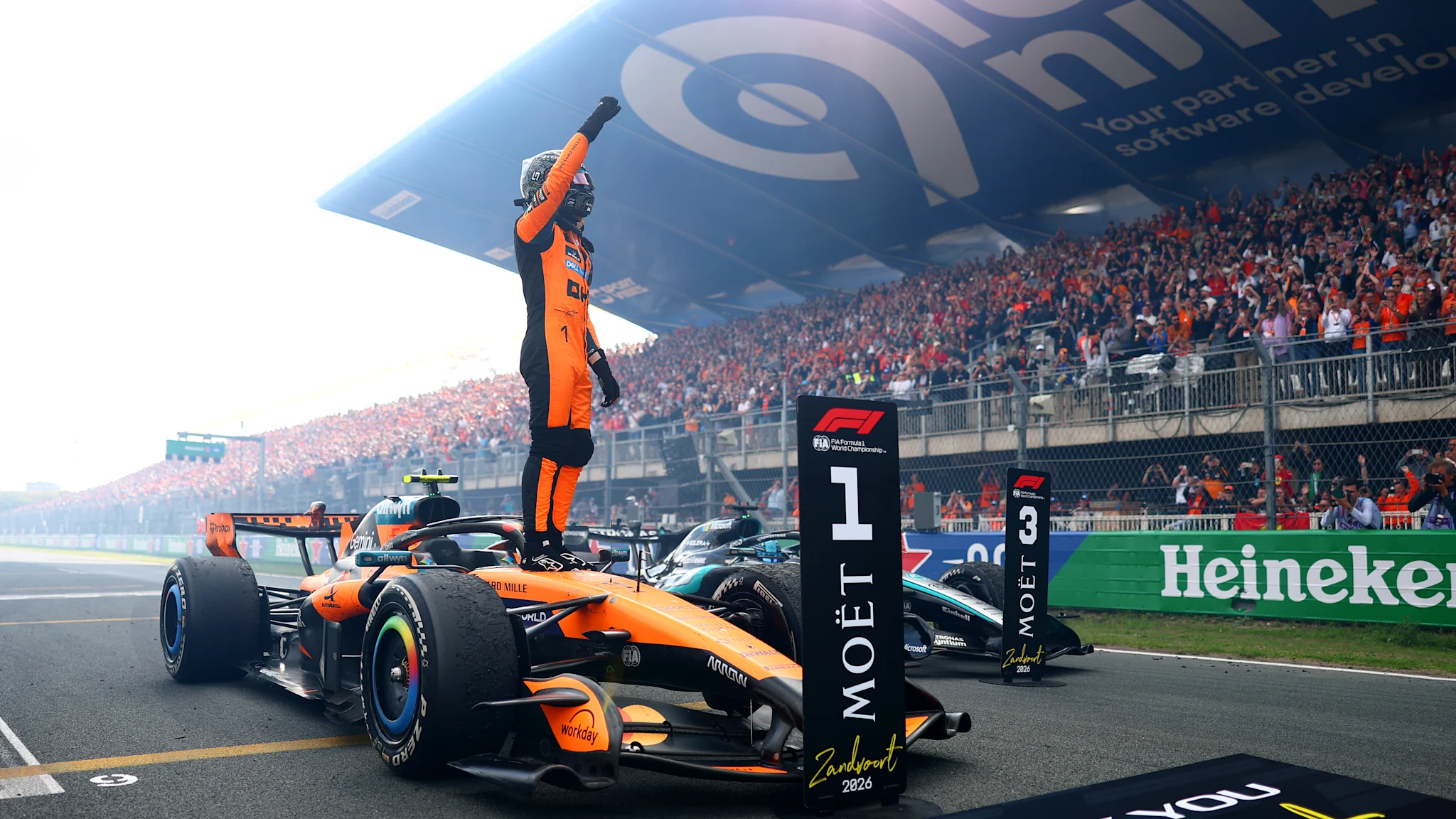 Lando Norris celebrating his victory at the 2026 Dutch Grand Prix
