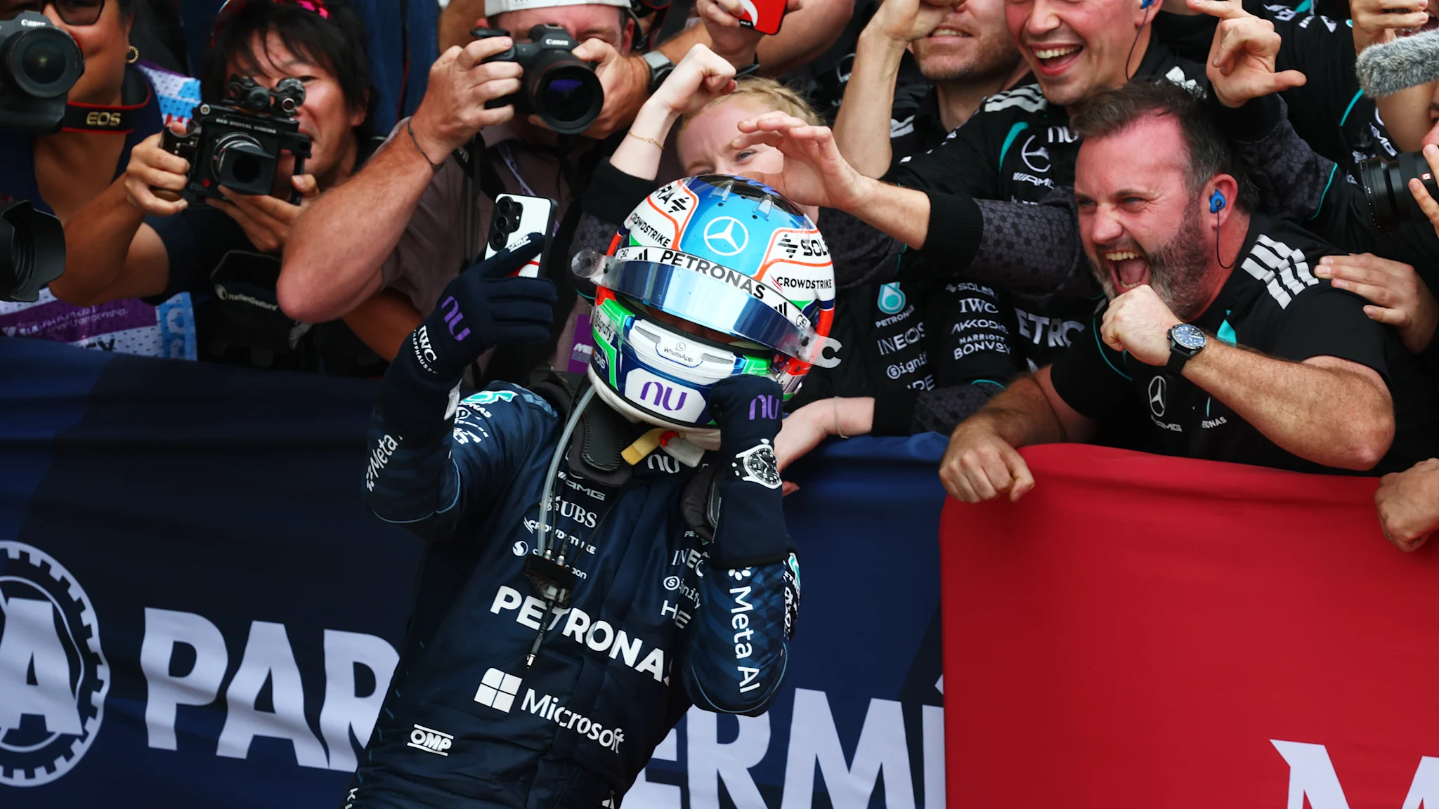 Kimi Antonelli on the podium at the US Grand Prix