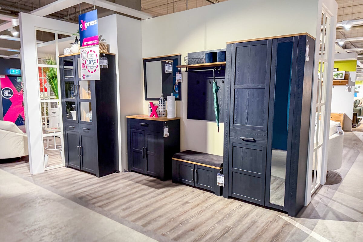 Höffner furniture store interior with promotional signage