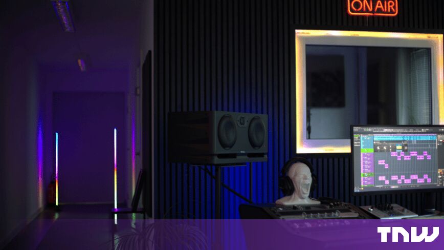 Recording studio control room with mixing console