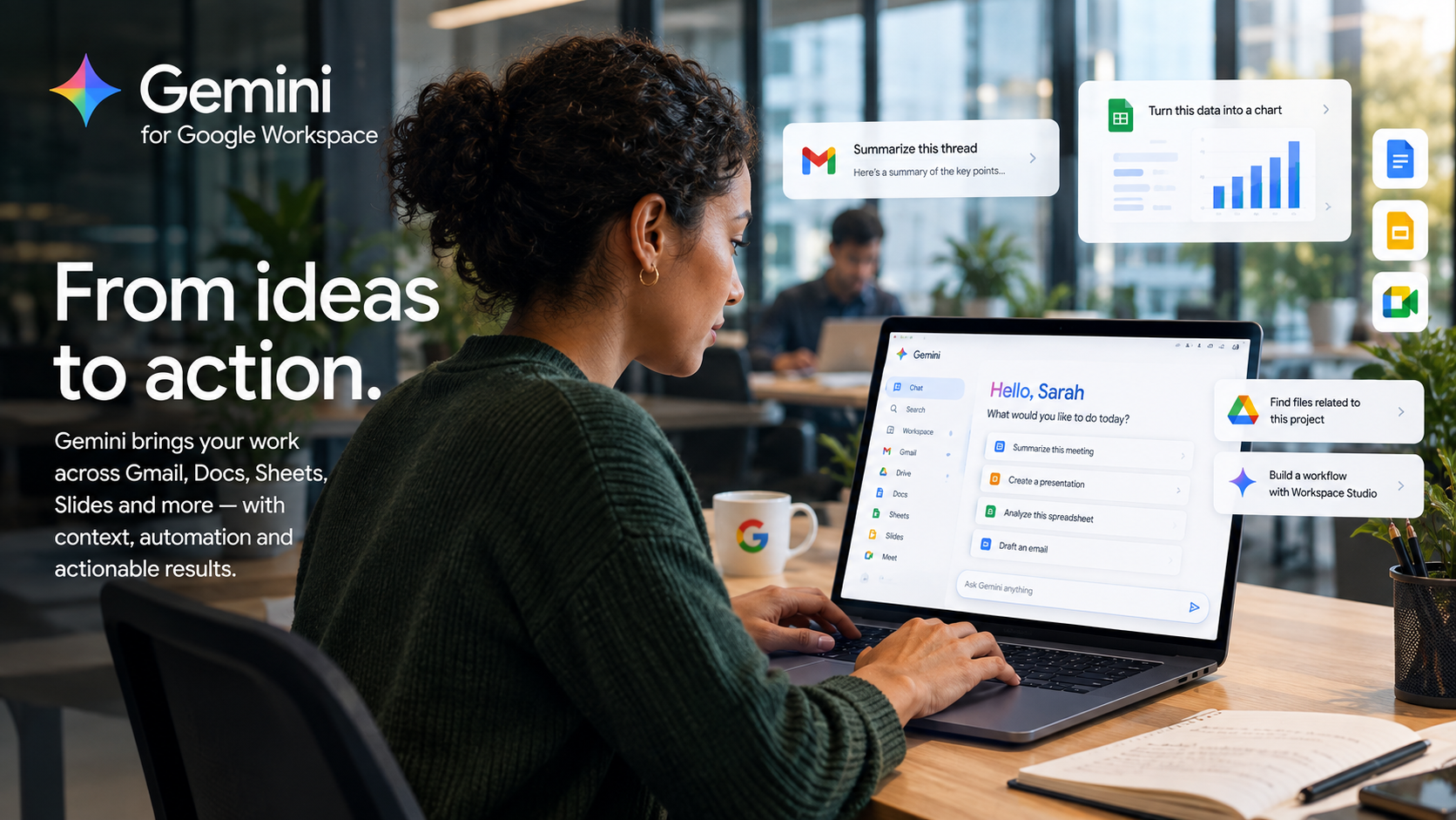 Gemini for Google Workspace interface showing active actions
