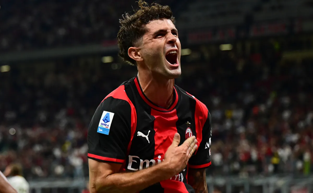 Christian Pulisic celebrating a goal for AC Milan