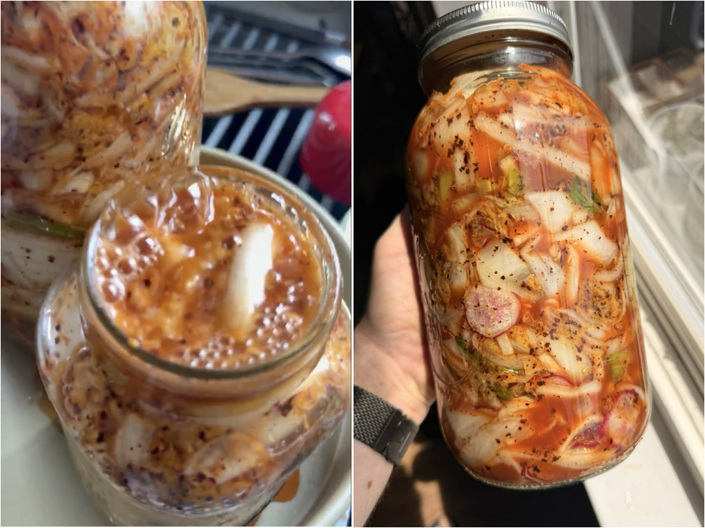 Screenshot of the viral kimchi jar explosion video on social media