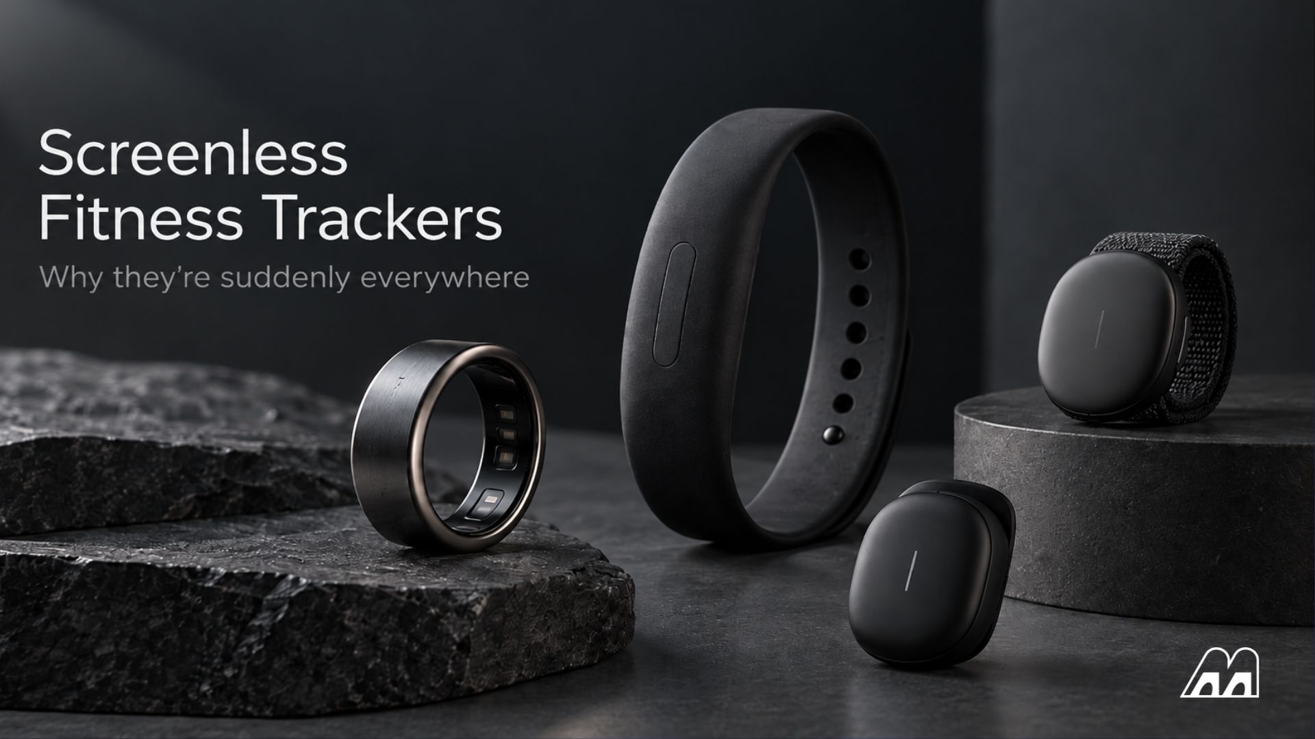 Screenless fitness trackers including rings and bands