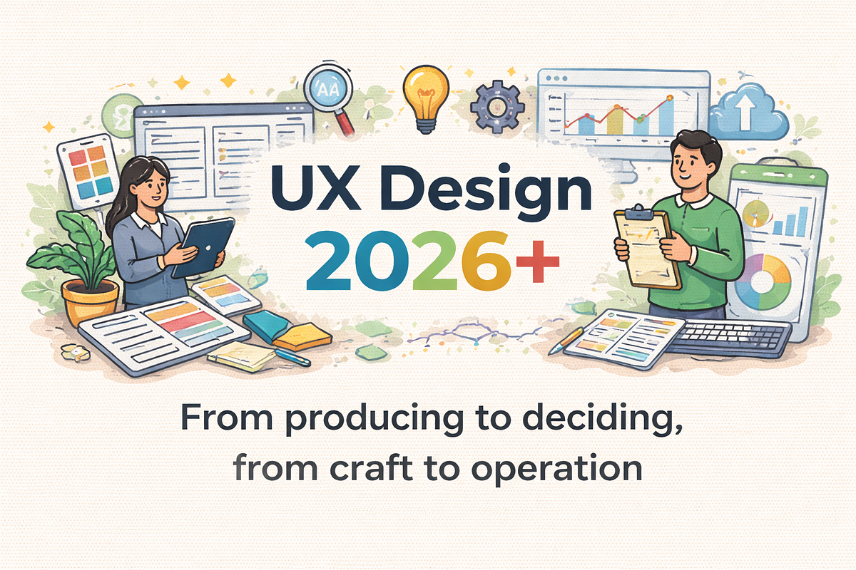 UX Design 2026 editorial diagram showing shift from craft to operations