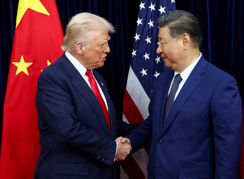 Trump and Xi Jinping at a previous summit — the two leaders meet again in Beijing amid overlapping crises