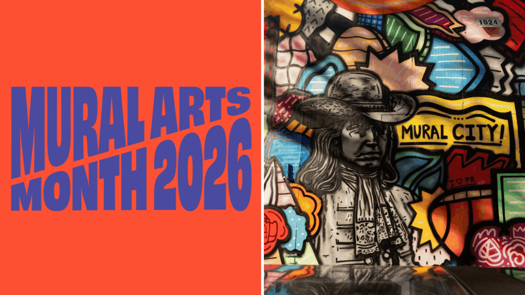 Mural Arts Month promotional graphic featuring a processional performance