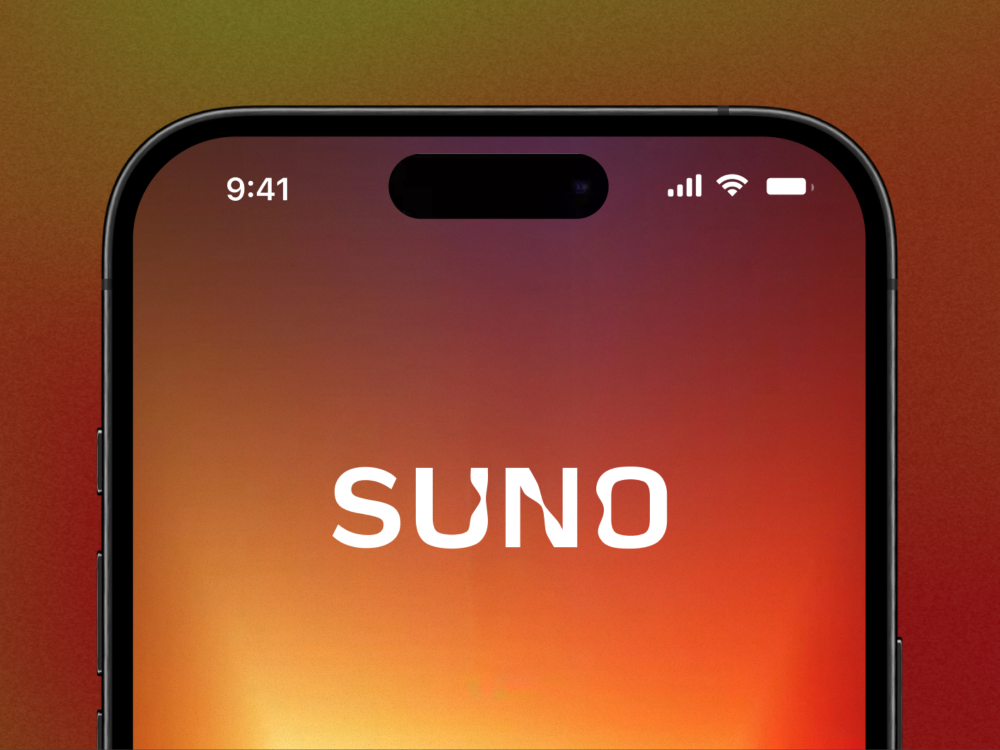 Suno logo displayed on mobile device