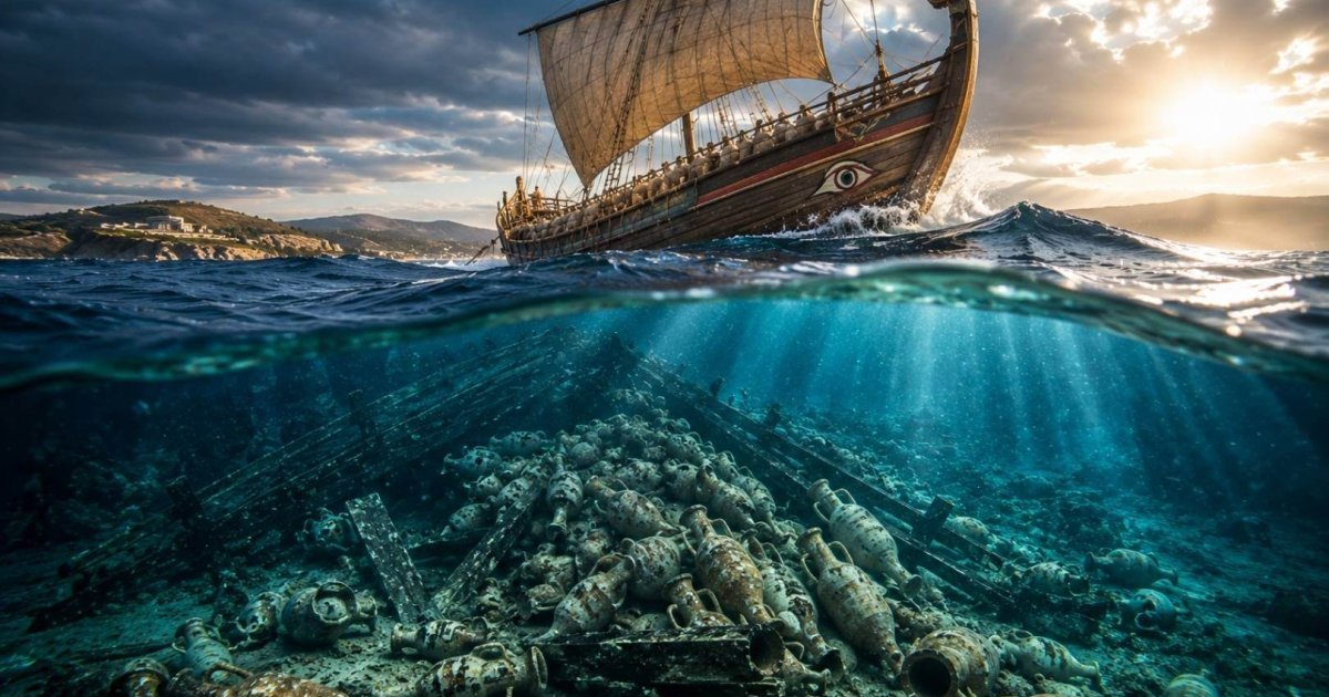 Roman shipwreck with amphorae