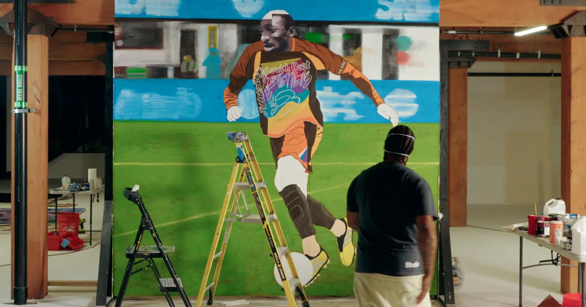 Collection of large-scale murals in Pioneer Square, Seattle, created for World Cup celebration