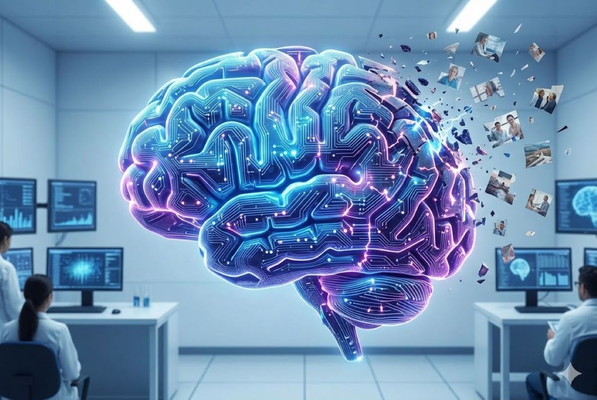 Digital brain visualization representing the FINGERS-7B AI Alzheimer's prediction model