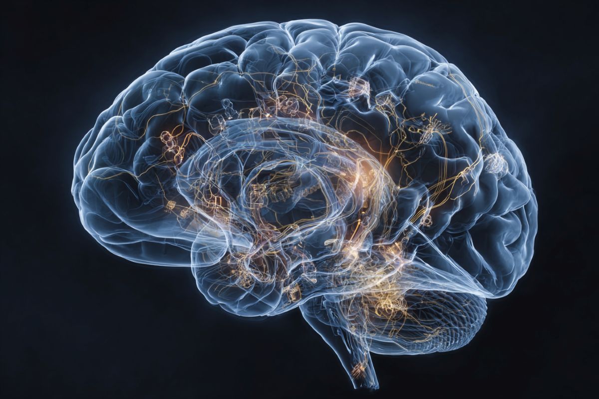 Brain illustration showing recent memory recall circuitry