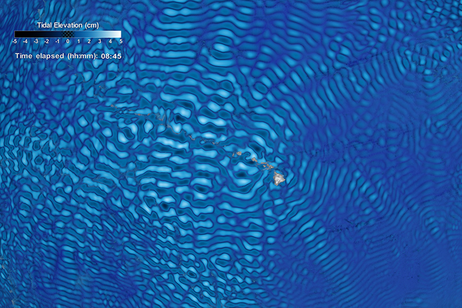 Satellite imagery showing ocean surface tides and eddy formations