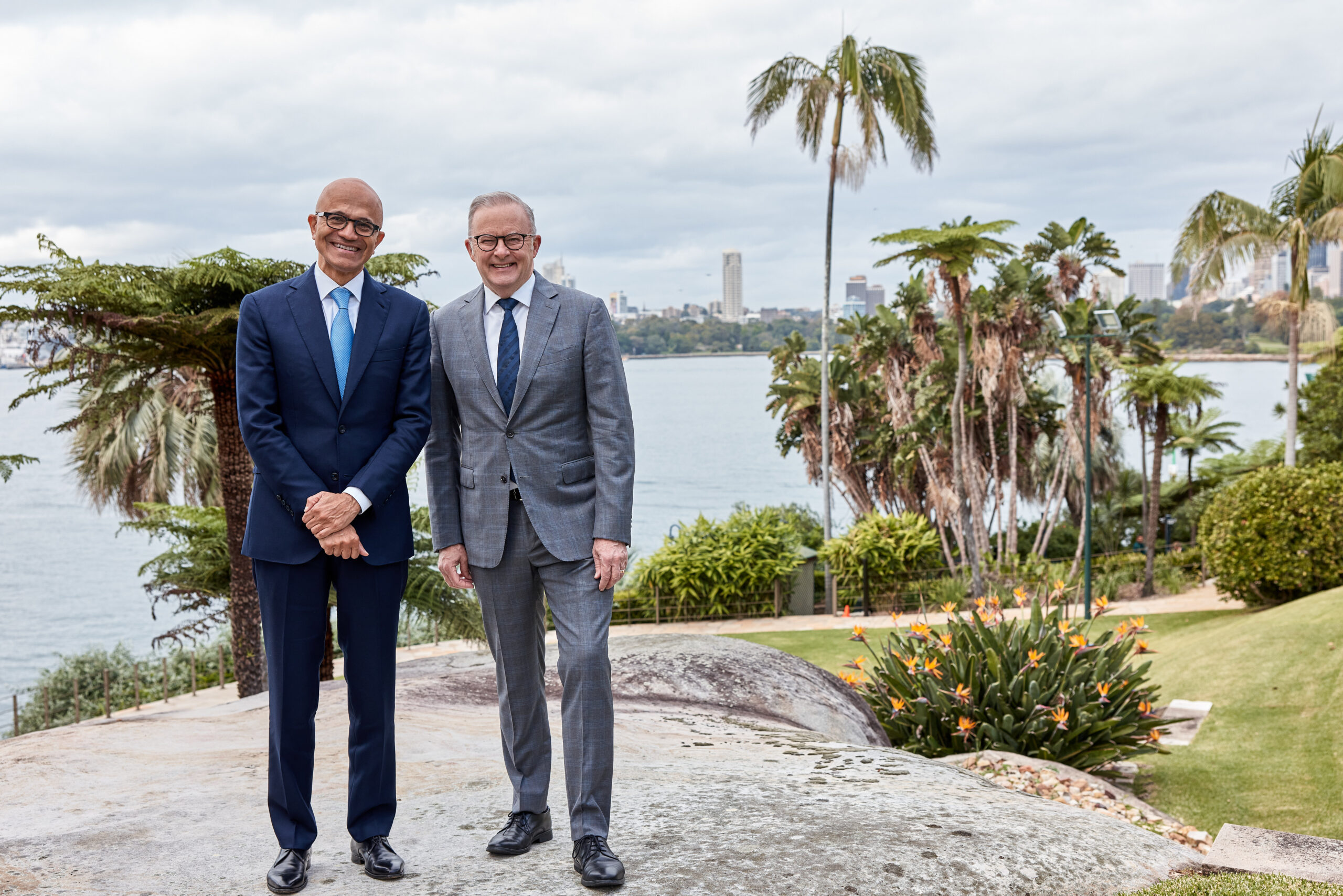 Prime Minister Anthony Albanese and Microsoft CEO Satya Nadella at the investment announcement