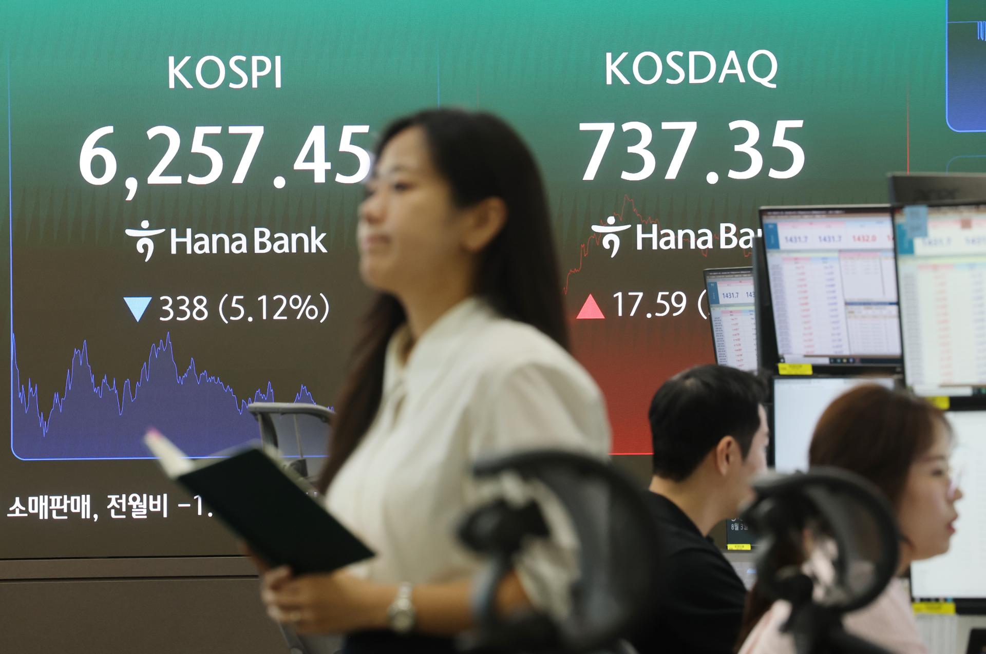 코스피 급락으로 증권사 거래화면에 붉은 숫자가 떠있다(자료사진)