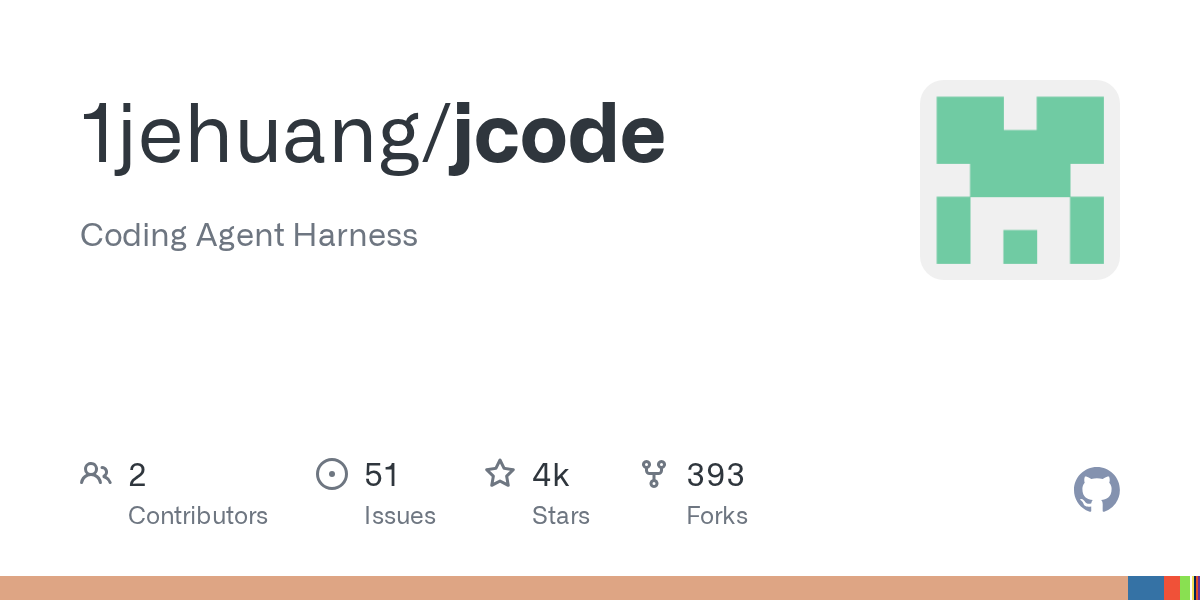 GitHub repository card for jcode, the new code agent toolkit