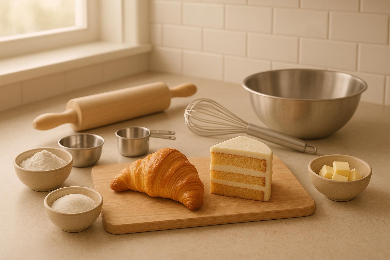 A professional patisserie kitchen with bakers working on pastry and cake chemistry