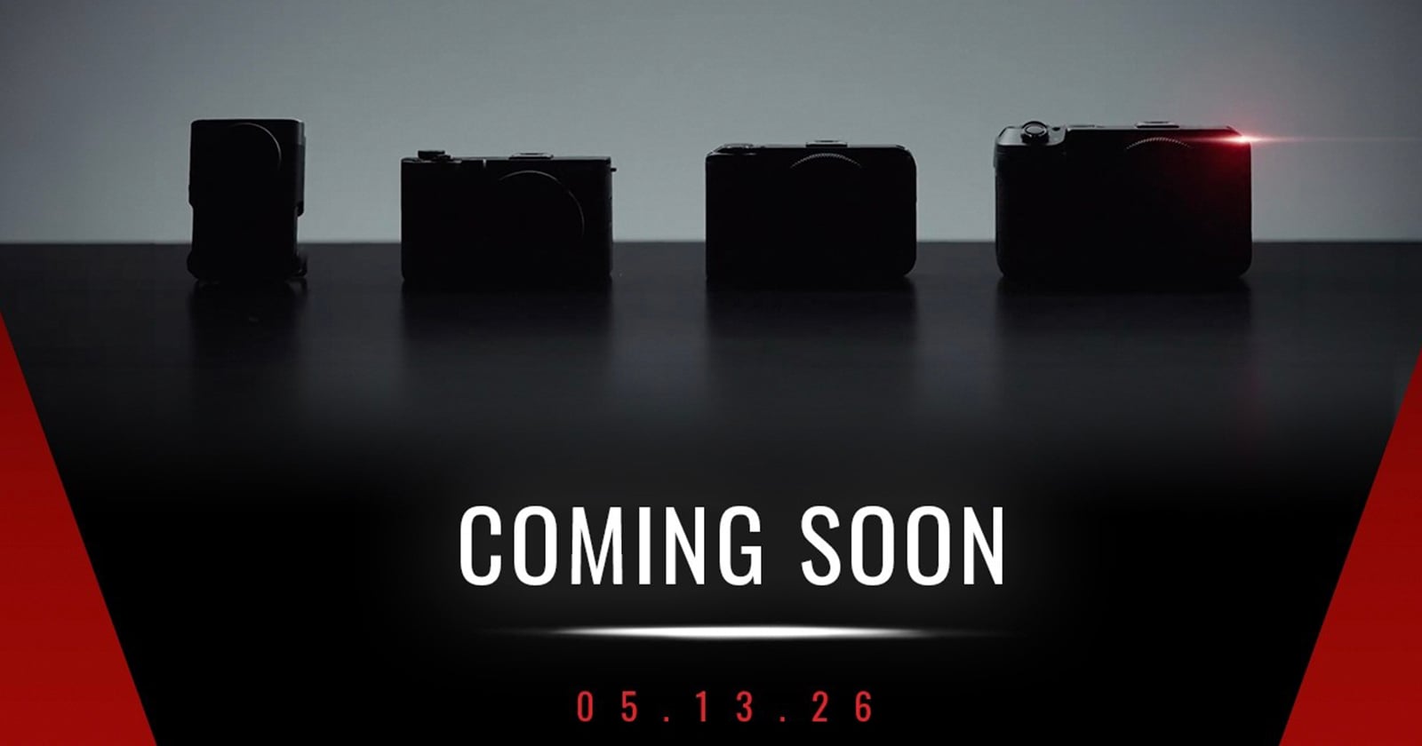 Canon May 2026 teaser image showing silhouettes of four mystery cameras