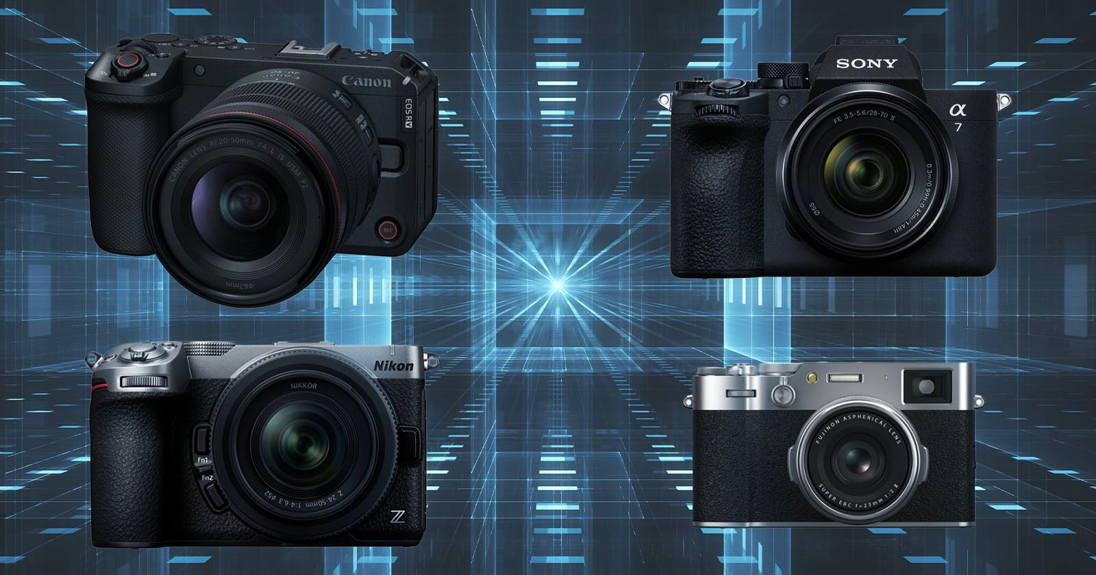 Nikkei article header showing logos of Canon, Nikon, Sony, and Fujifilm