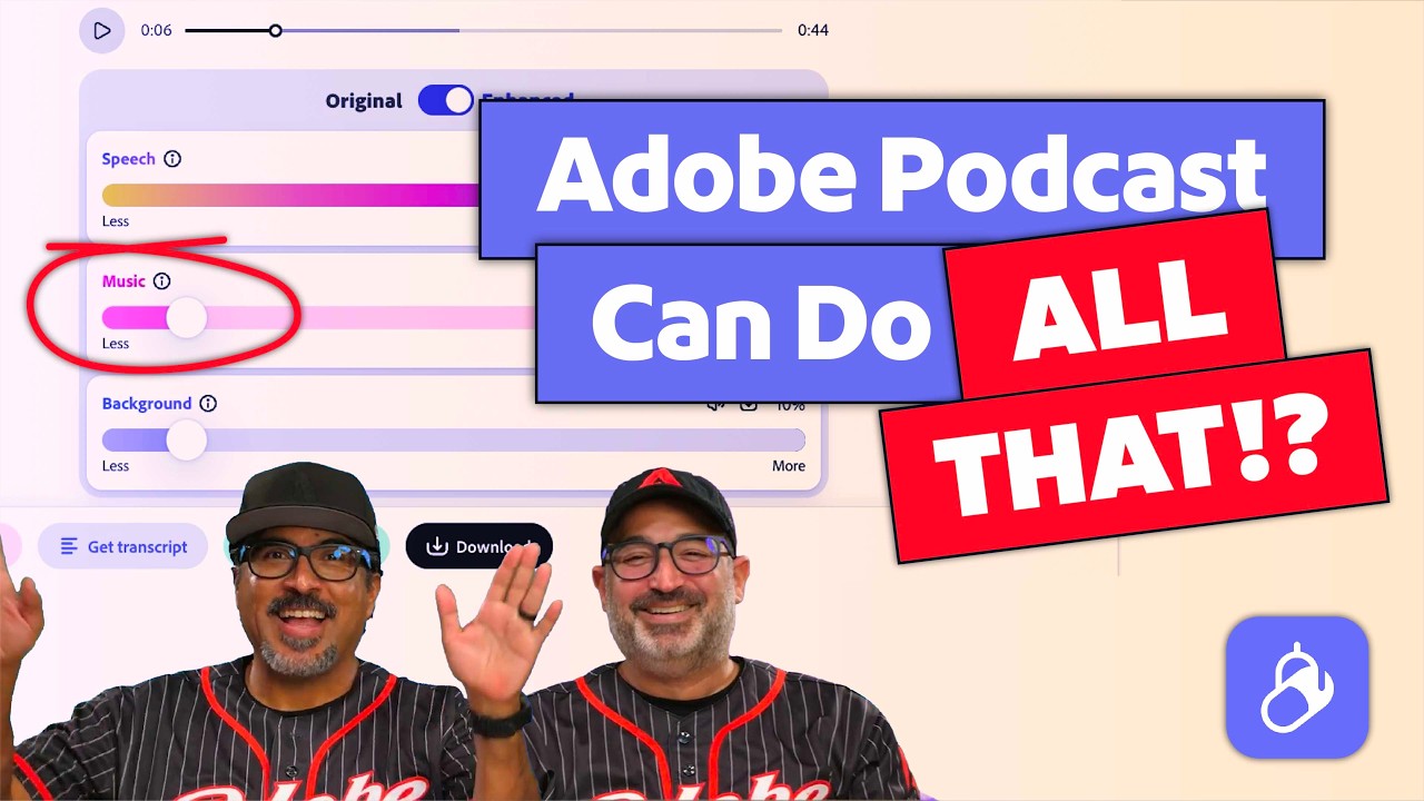 Adobe Podcast interface showing AI audio enhancement features