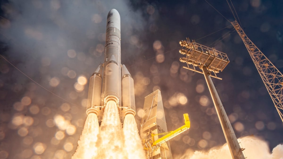 Ariane 6 lifting off from ZL4 at Kourou during mission VA269