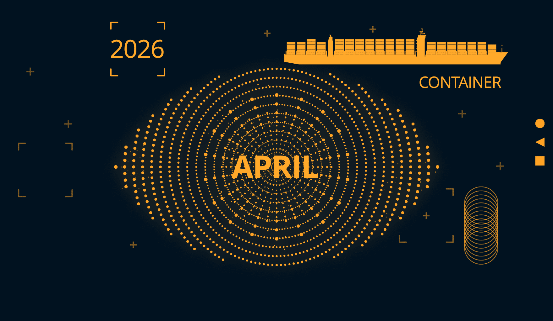 Chart header showing key container ship data trends reported in April 2026 including Hormuz disruption and fleet size