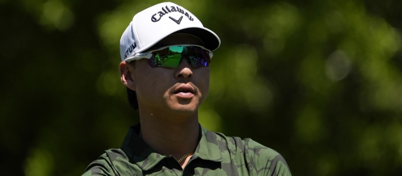 Min Woo Lee playing a shot during the Baycurrent Classic