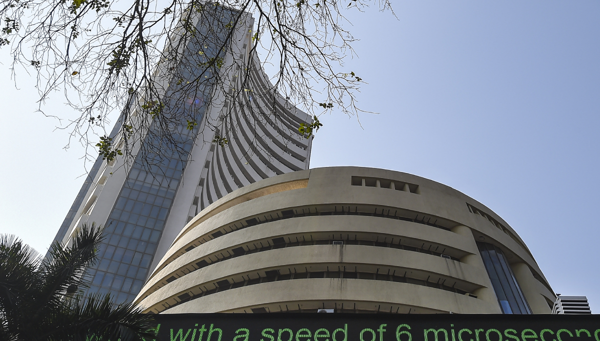 Mumbai Stock Exchange (MSE) electronic board in India - Sensex gains and featured stock trends