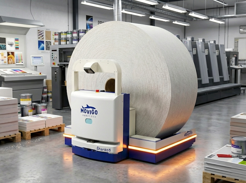 MoviĜo Sharko5 robot in print shop logistics environment