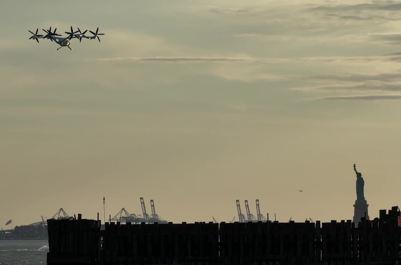 Joby Aviation eVTOL aircraft at Downtown Skyport in New York City during the 2026 Electric Skies Tour