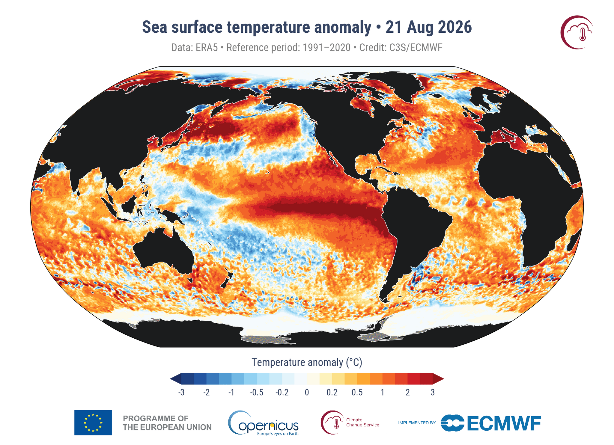 Visual representation of ocean heat records and El Niño effects