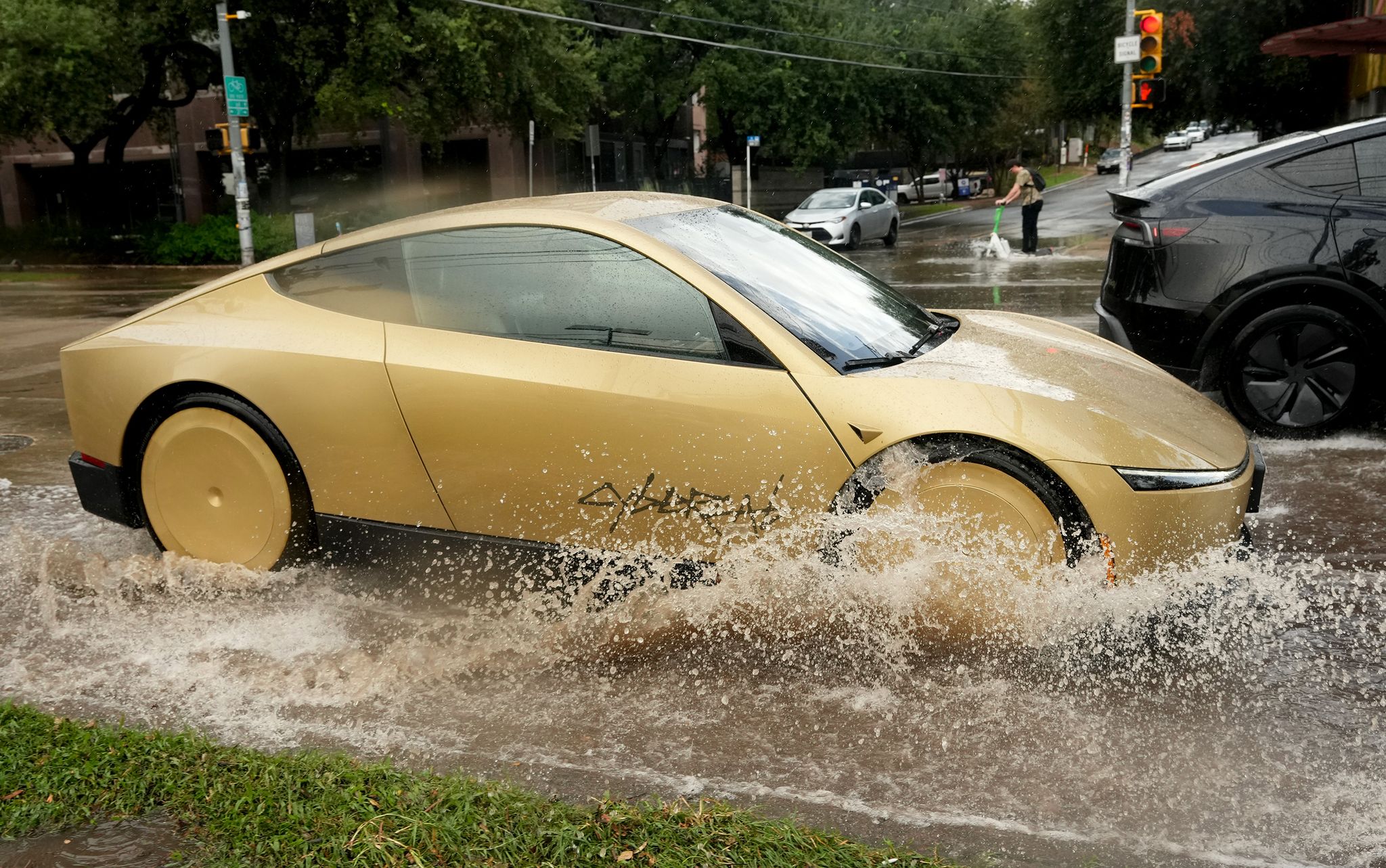 Tesla Cybercab on a street