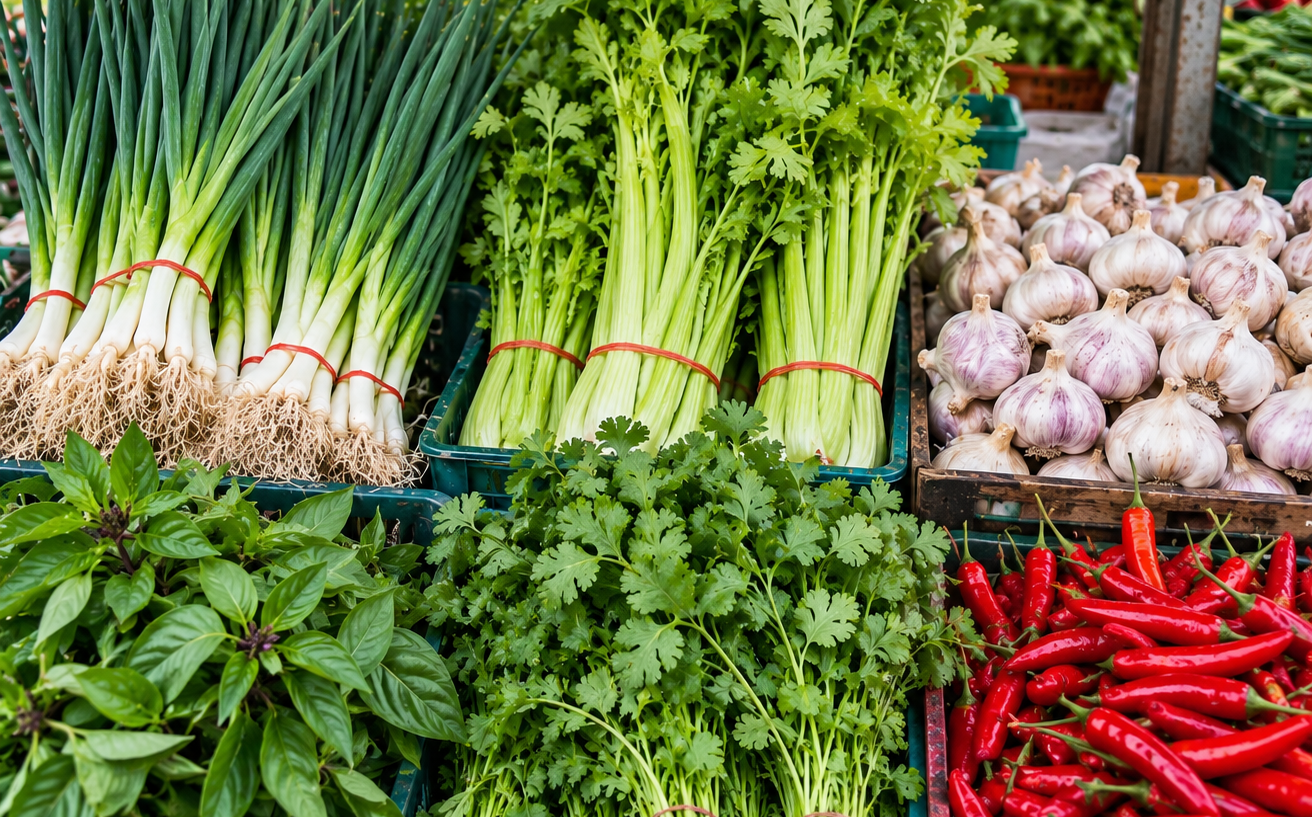 Cilantro at a market stall