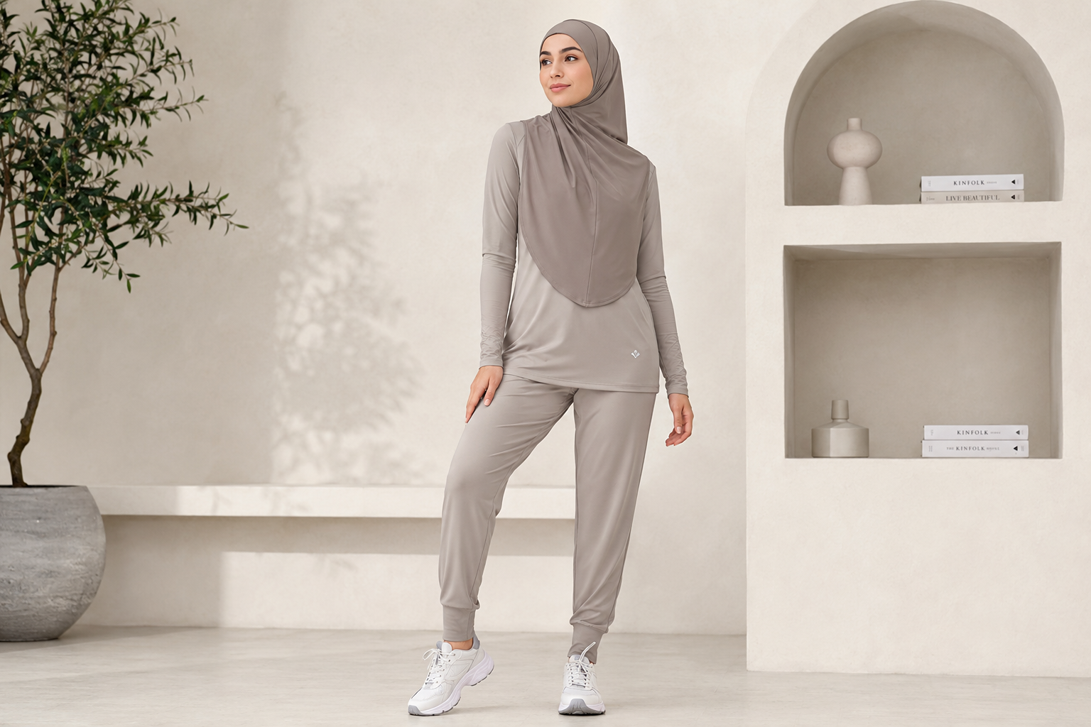 Modest activewear collection featuring sports hijabs and matching sets