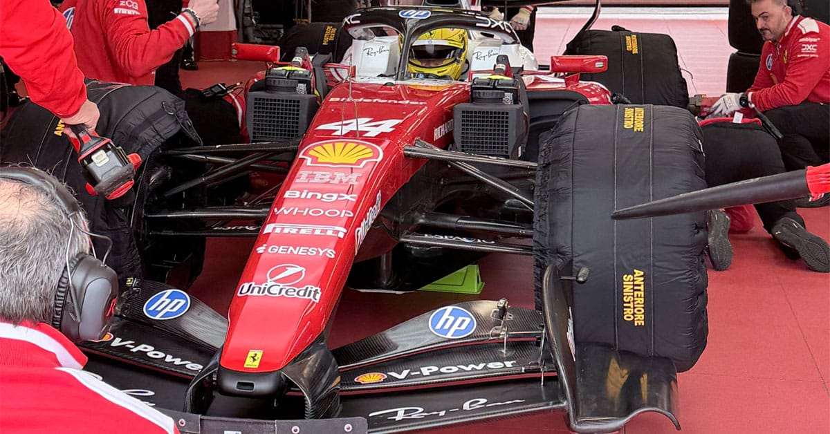 Ferrari's SF-26 during Baku practice where the team trailed Mercedes in race simulations